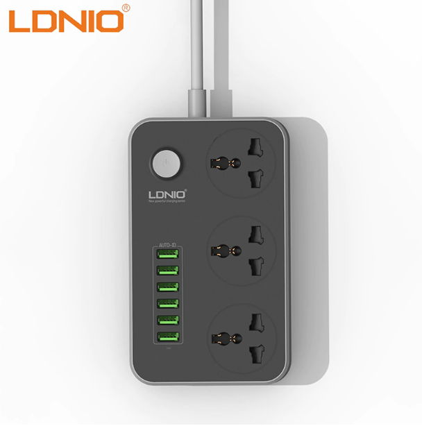 Ldnio SC3604 Power Strip with 3 AC Sockets and 6 USB Ports – Black