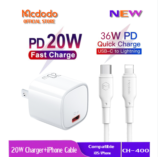 Mcdodo PD 20W Fast Charger Kit Adapter USB-C to Lightning Cable (CH-400)
