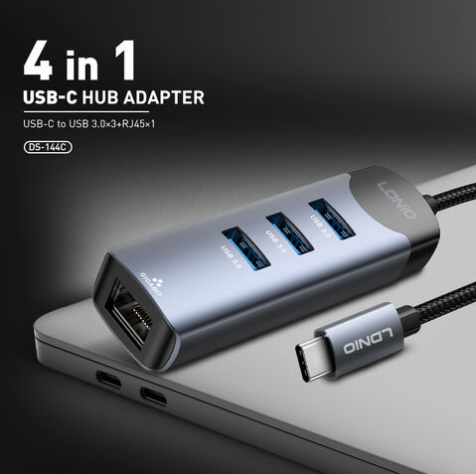Ldnio Ds-144c Type-C to USB-a*3+RJ45*1 Network Data Transmission Docking Station Hub