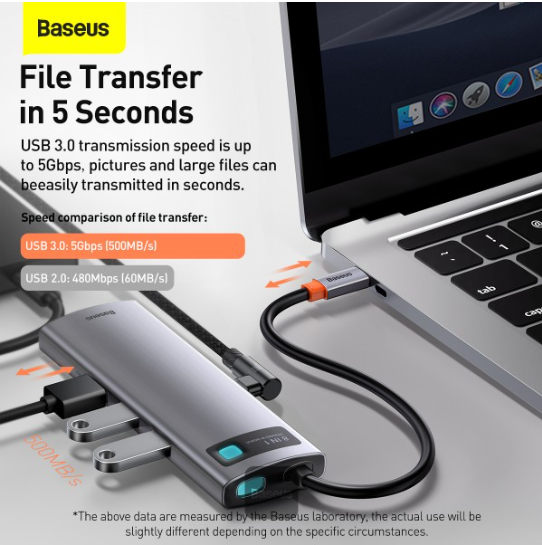 Baseus Metal Gleam Series 8 in 1 Multifunctional Type-C HUB Docking Station