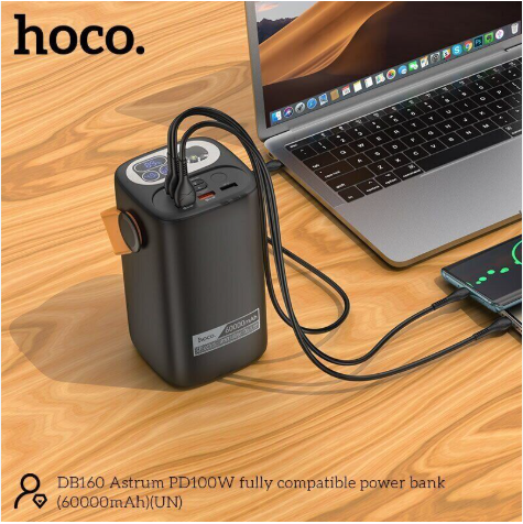 Hoco DB160 60000mAh PD100W PowerBank for laptop with fast charging, flashlight