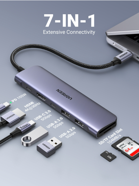 UGREEN 7-in-1 USB C Hub 5 Gbps with 4K HDMI 100W Power Delivery