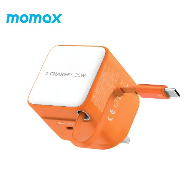 MOMAX 1-Charge+ 1-Port GaN Charger With Built-In USB-C Cable 35W