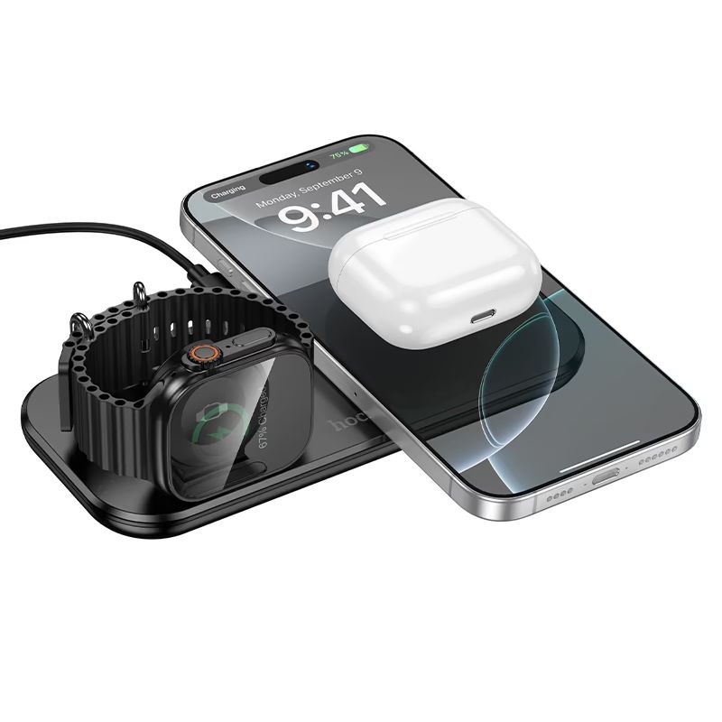 Hoco CW65 15W 3 in 1 Ultra Thin North Tabletop Wireless Fast Charger